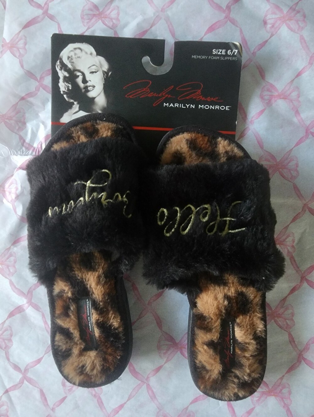 Marilyn Monroe Brown Faux Fur Leopard Memory Foam Slide Slippers